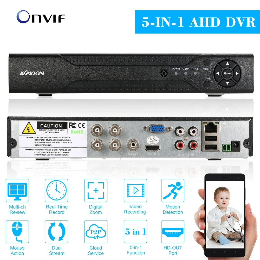 Цифровой видеорегистратор KKmoon 4 канала 1080P гибридный сетевой AHD TVI CVI DVR 5 в 1 P2P