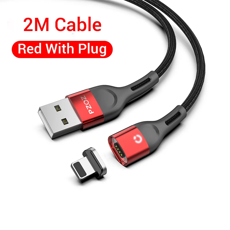 2m Red with Plug Магнитный usb-кабель для зарядки PZOZ, кабель Micro usb для быстрой зарядки, магнитный usb-кабель type c для зарядки iphone, xiaomi, samsung, шнур - Цвет: 2m Red with Plug