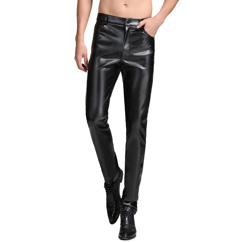 

2020 men tight leather pants youth locomotive leather pants PU thick feet cultivate one's morality pants