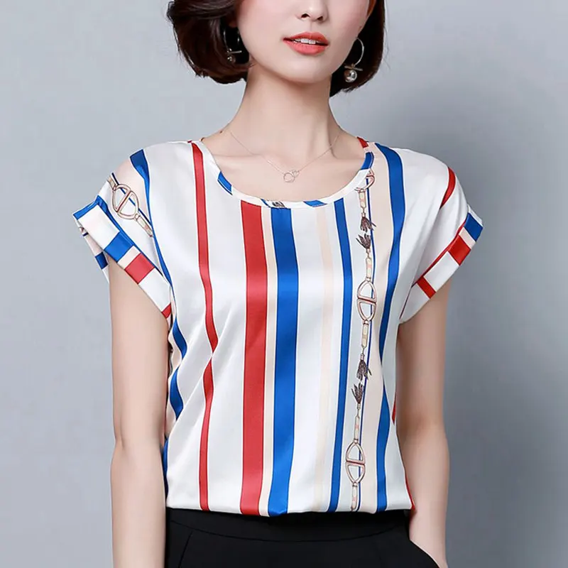 Полосатый Blusas Femme 2018 Дамы О образным вырезом топы Женский с рукавами летучая мышь