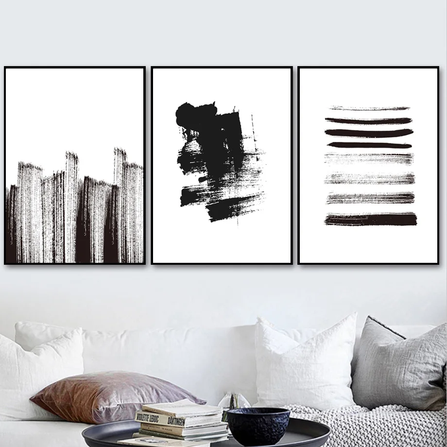 Абстрактная живопись с изображениями черно-белых линий и A4 Wall Art холст картины плакаты на скандинавскую тему и принты настенные картины для Гостиная Поп-Арт Декор