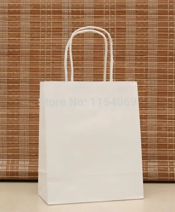 20pcs/lot White Kraft Paper Bag 18x15x8cm Recyclable Jewelry Boutique Gifts Packaging Bag Favor Shopping Gift Bags With Handle