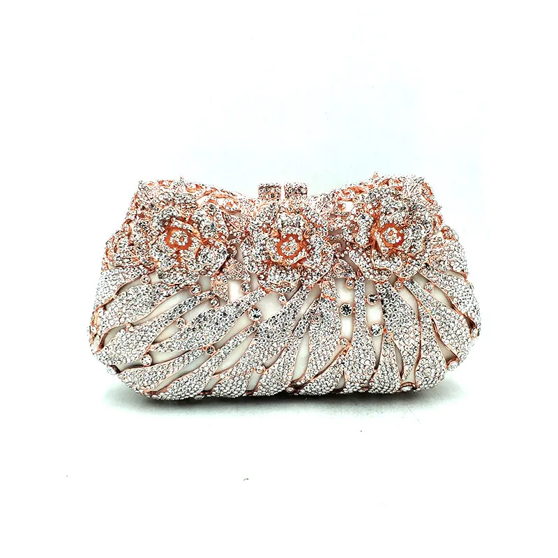 Color 3 pink Luxury Bridal party purse women evening party handbag fashion diamonds wedding crystal clutches rose flower crystal purses - Цвет: Color 3 pink