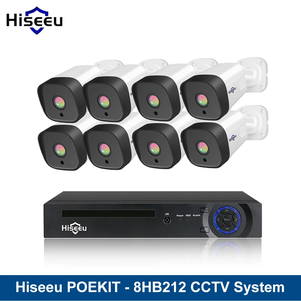 Hiseeu POEKIT 8HB212 8CH 1080P CCTV система безопасности комплект H.265 2.0MP аудио запись IP камера