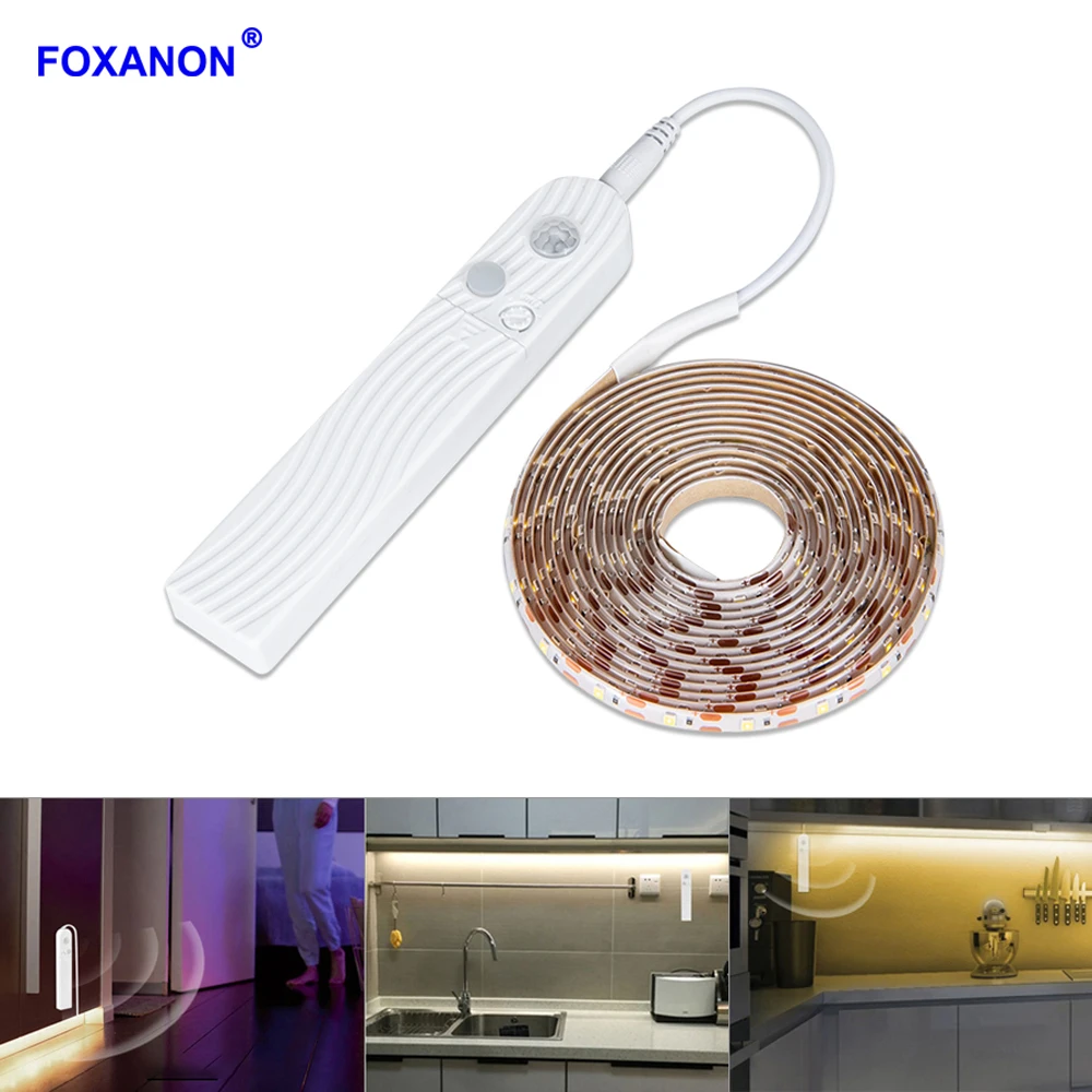 

Светодиодная водонепроницаемая лента Foxanon SMD2835 с пассивным ИК датчиком движения, светодиодный ночсветильник на батарейках, 60 светодиодов/м,...