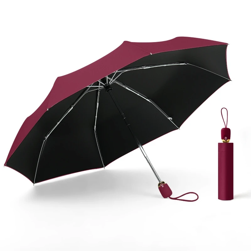 Women Rain Automatic Umbrella Durable Anti-UV Waterproof Quality Men Umbrellas Three Folding Female Parasol RG076 - Цвет: red