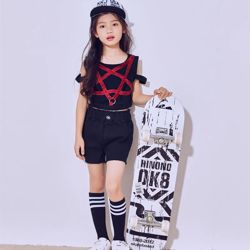 New Children's Jazz Modern Dance Costumes Girls Hip-hop Korean Performance Five-pointed Star Vest Suit |