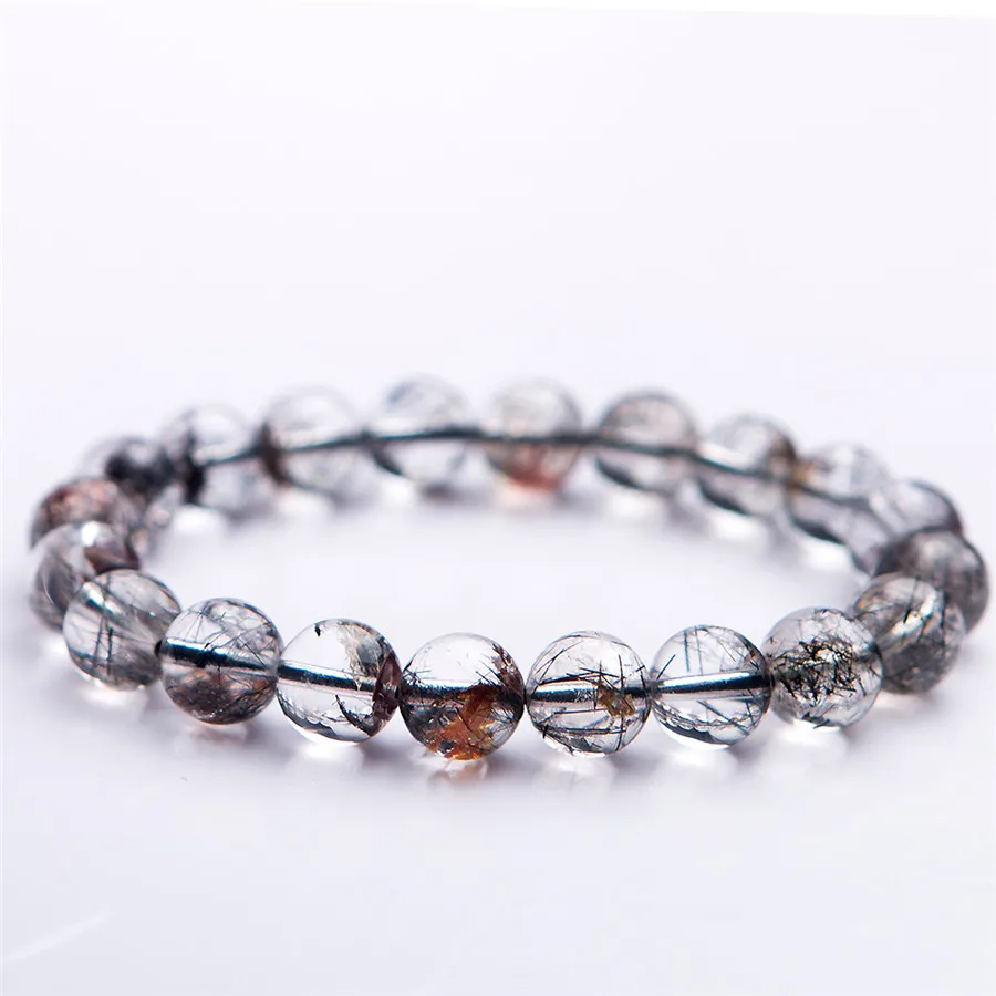 Браслеты женские из натурального черного рутилированного кварца 10 мм | Украшения