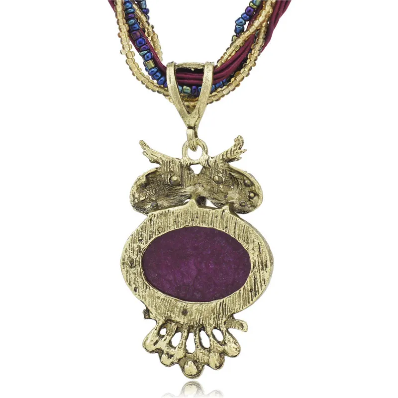 Bohemia Stunning Crystal Owl Chunky Gem Bronze Rope Chain Pendant Clavicle Glass Beads Necklace Free Shipping B040 | Украшения и