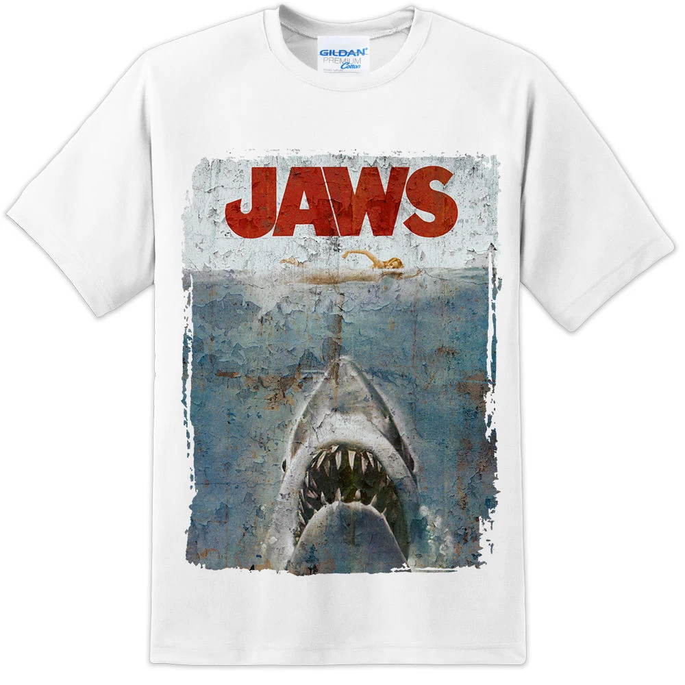 

Newest Fashion T Shirt Men sporter t shirts JAWS DISTRESSED SPIELBERG RETRO MOVIE POSTER sporter t shirts