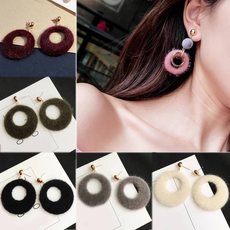 

2018 New Arrival Pink Gray 1Pair Wine Red Fashion Jewelry Girls Korean Drop Earring Blue Green Women Round White Black Earrings