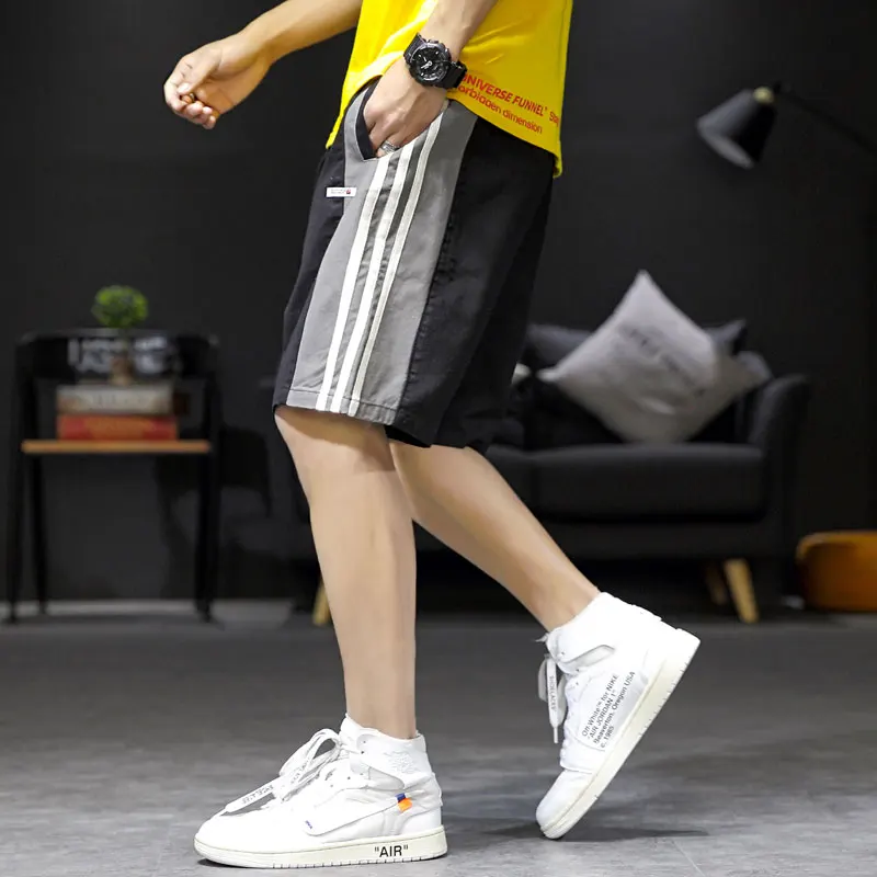 Oversize M-5XL Harajuku Stripe Trousers Men Streetwear Short Knee Length Loose Casual Shorts 2019 Summer Male Sports | Мужская одежда