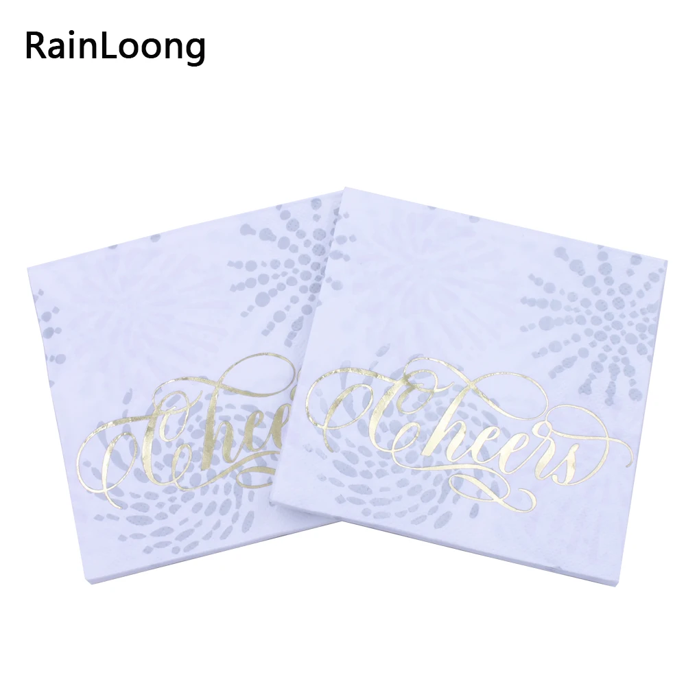 [RainLoong] 3 Plys Фольга Золотой напиток бумажные салфетки Cheers для поставка украшений