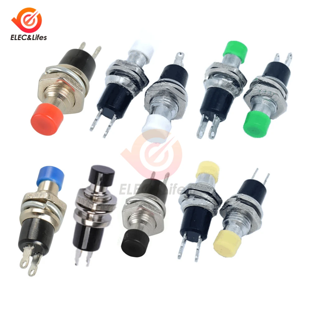 

5Pcs PBS-110 2 PIN 7MM Momentary Push Button Switch Mini Lockless Momentary AC 220V On Off Micro Switch RC Toy Red Black Blue