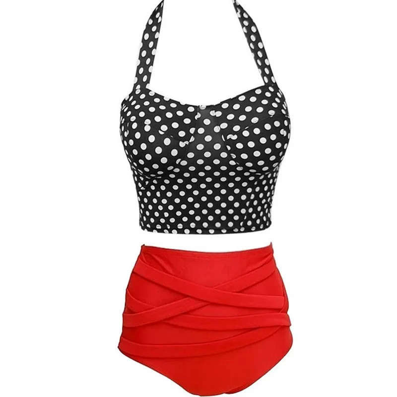 2017 Рокабилли Dot Винтаж Купальник Сексуальная Высокая Талия Bikinis Набор Push Up