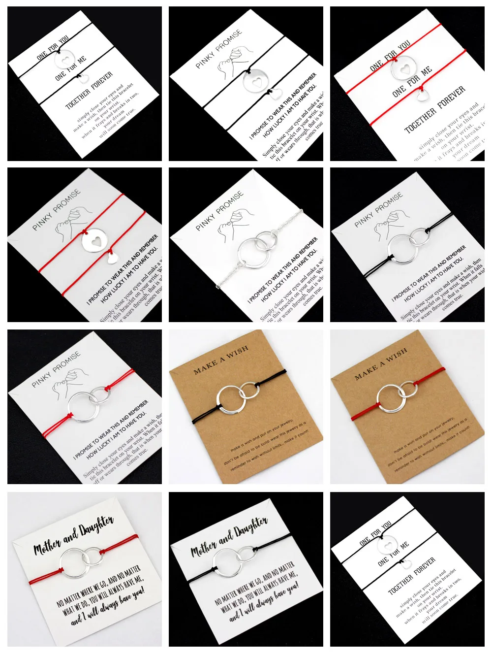 Сердце Круг Бесконечность обещание на мизинцах регулируемые браслеты друзья