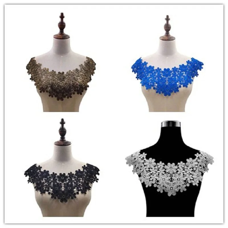 

4 Colors Option Flower Embroidered Neckline Lace Fabric Trim Ribbons DIY Sewing Handmade Materials