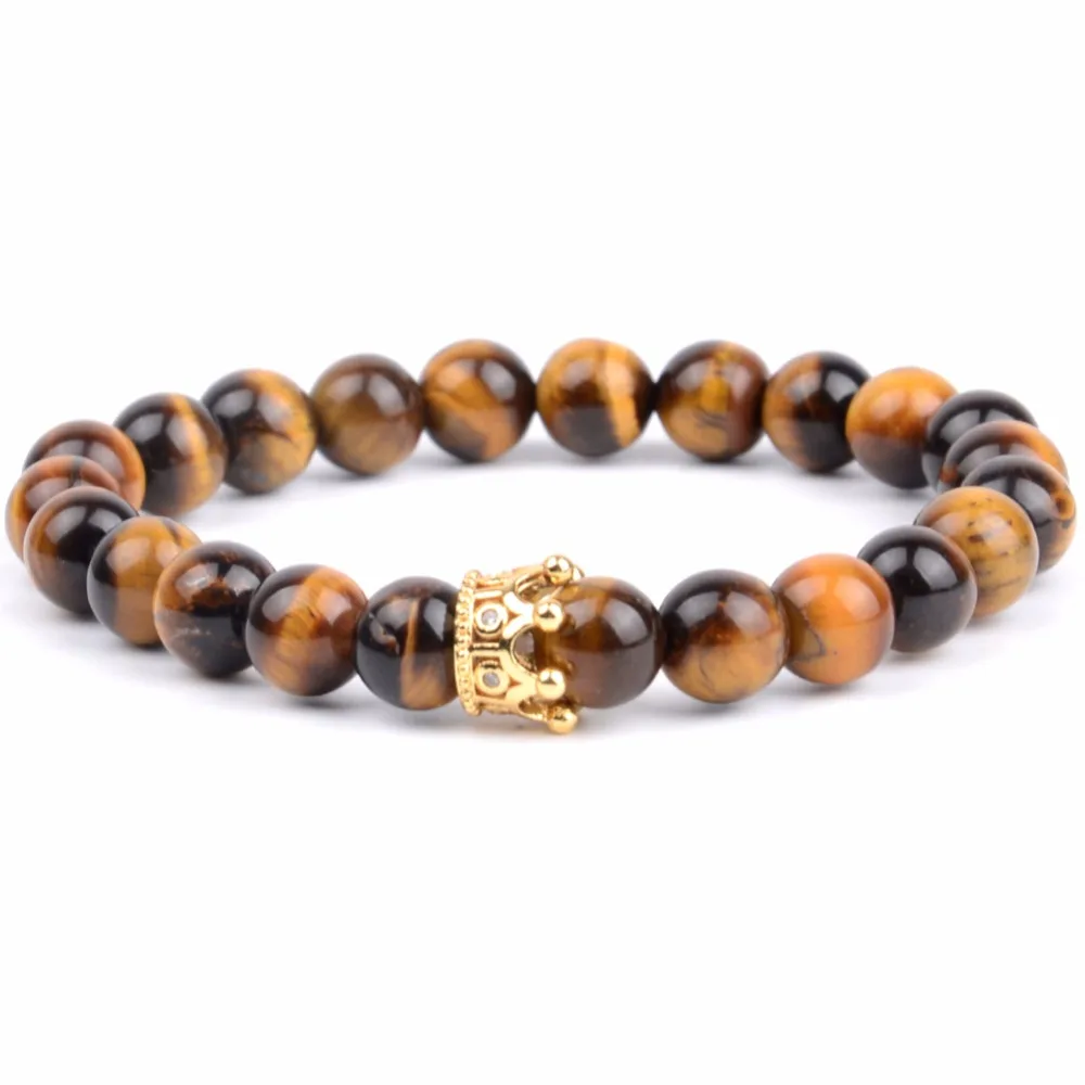 Парные браслеты 2018 модные с короной натуральными черными и белыми камнями