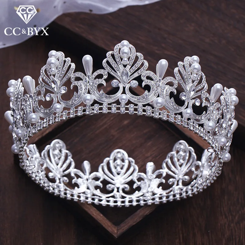 CC Свадебная Ювелирная диадема tiaras большие резинки для волос жемчужные Роскошные винтажные аксессуары для волос для свадебного торжества круглый xy354