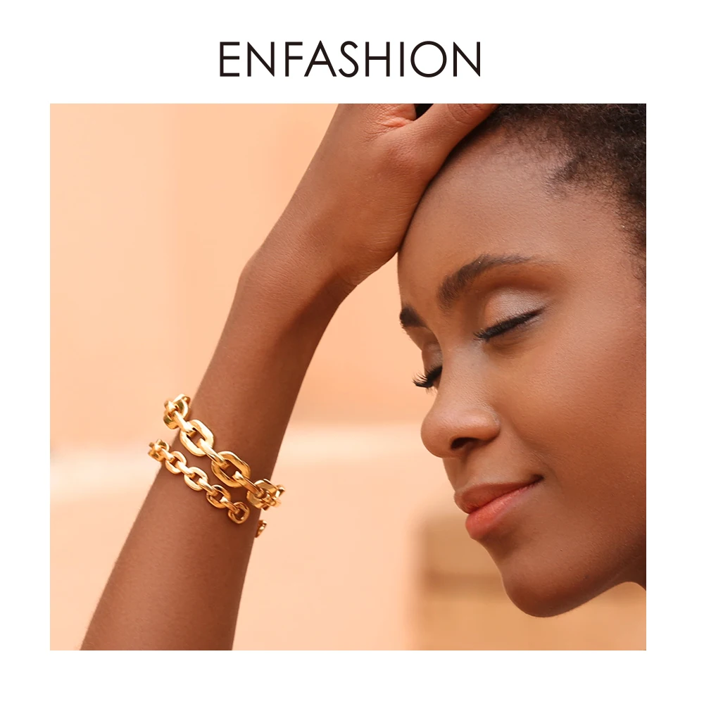 Enfashion, простая форма, маленькие звенья цепи, браслеты-манжеты, золотой цвет, латунь, браслеты для женщин, аксессуары, ювелирные изделия, BF182032