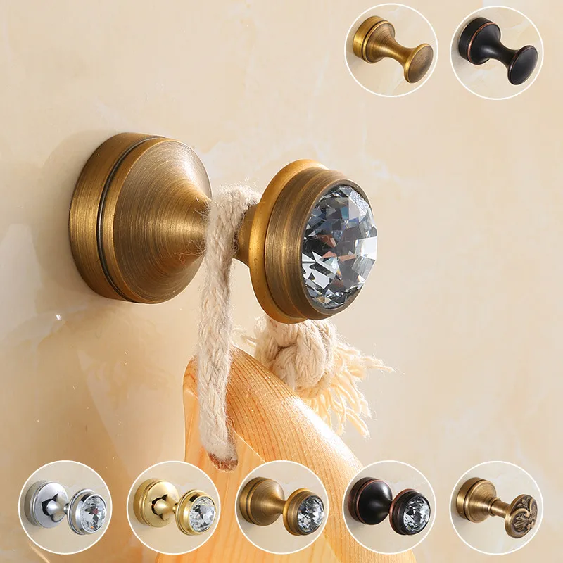 

AUSWIND Antique Copper Hanger Hook Clothes hook Single Carved Door Living Room Robe Crystal Hooks Bathroom Accessories