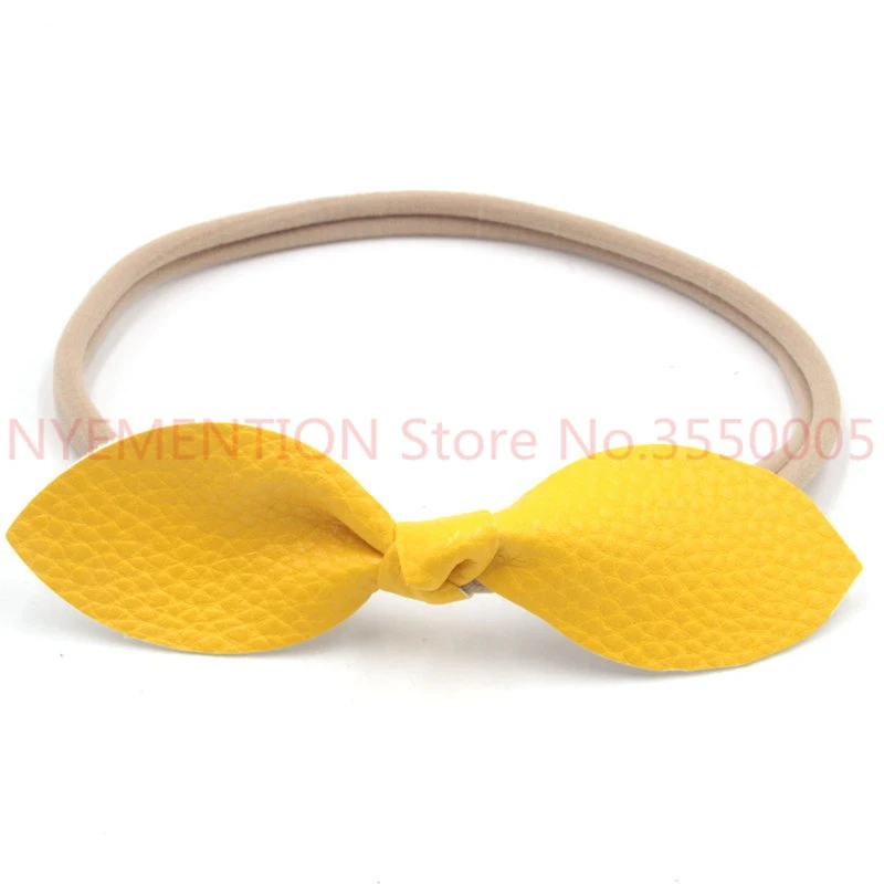 100pcs/lot 2017 New 4&quot Leather Bow Elastic Nylon Headband Chic European Hair Accessories For Kids Headwrap Headwear | Детская одежда