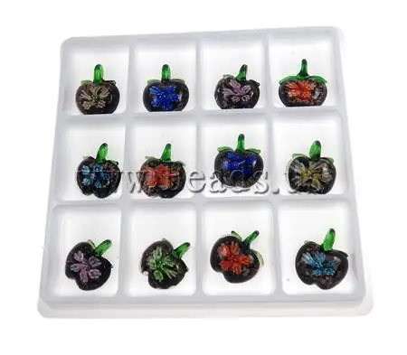 Free shipping!!!Inner Flower Lampwork Pendants 2013 Womens Apple handmade mixed colors 32x35x14mm Hole:Approx 7x6mm|apple flower tea|apple