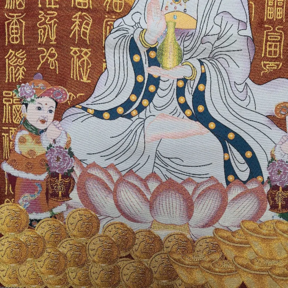 China Old Tibet Silk Thangka Like Hanging Painting Fengshui Guanyin | Дом и сад