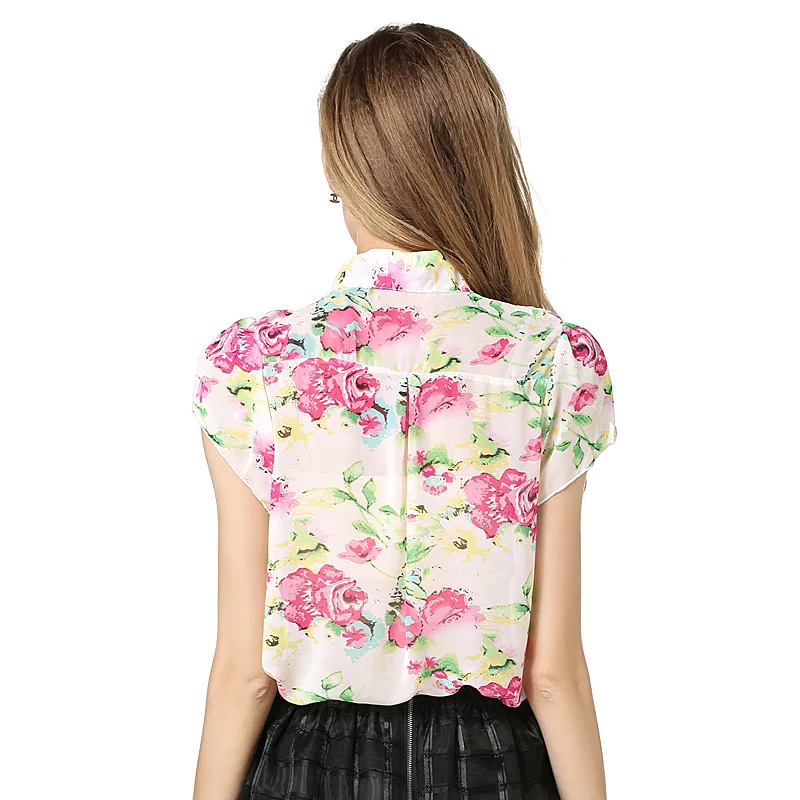 Летняя шифоновая блузка с цветочным принтом новинка 2017 женские повседневные