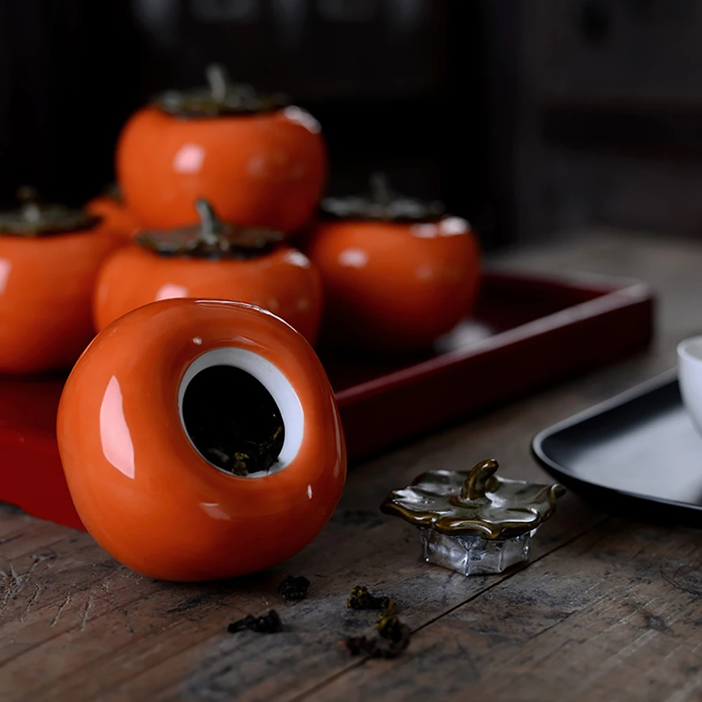 1Pc Mini Persimmon Tea Jar Small Ceramic Tin Creative Seal Storage Tank Home Decoration Ornaments As Shown | Дом и сад
