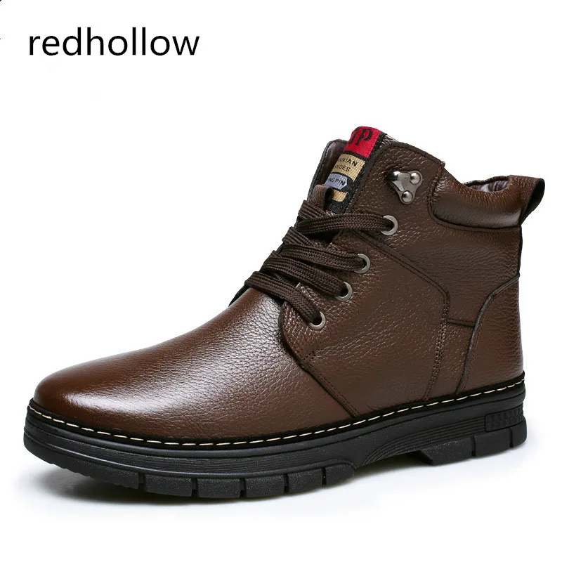 Мужская обувь модные теплые меховые зимние мужские ботинки из натуральной кожи