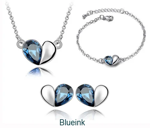 blue ink Кулон в виде сердца с кристаллами, Модные Ювелирные наборы для влюбленных, вечерние, для девушек и женщин, Подарки, Прямая, продвижение, амулеты, австрийские, высокое качество - Окраска металла: blue ink