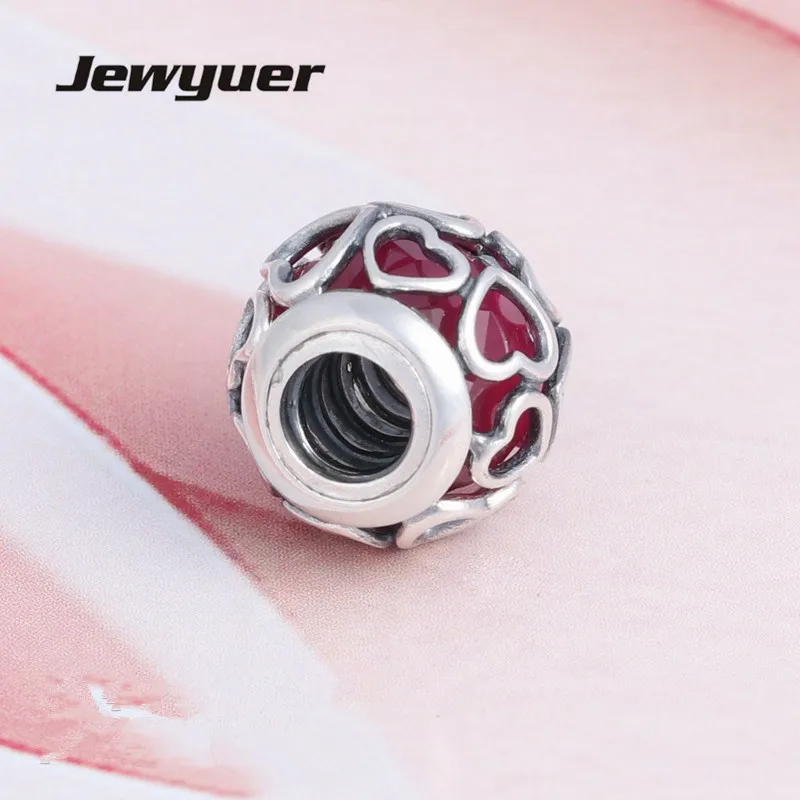 Valentine's Day Cerise Encased in Love charms 925 Sterling Silver heart beads fit charm Bracelets DIY fine jewelry Jewyuer BE434 |