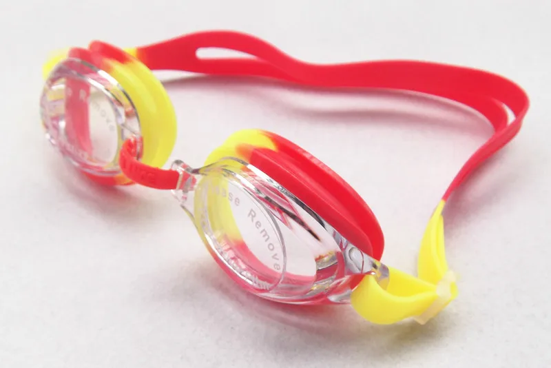 Red with yellow Детские красочные очки для плавания, водонепроницаемые противотуманные очки для плавания, силиконовые очки для плавания, очки для дайвинга с коробкой - Цвет: Red with yellow