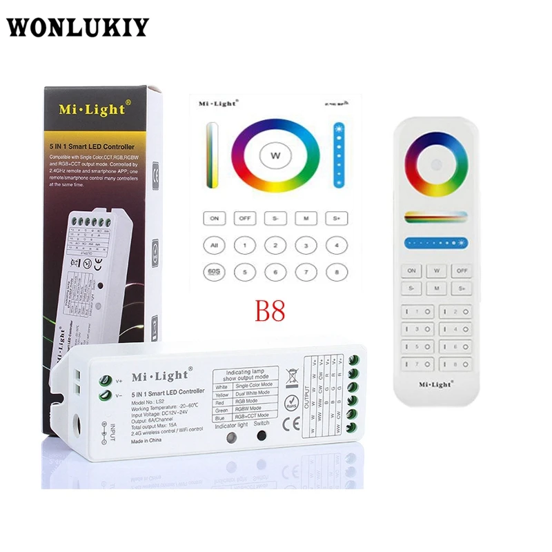 MiLight FUT089 8 зон дистанционного RF Диммер/LS2 5IN 1 Умный светодиодный контроллер/B8 настенная сенсорная панель для RGB+ CCT Светодиодная лента