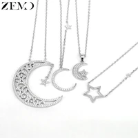 zemo real 925 sterling silver necklace women crescent moon pendant necklace crystal choker star necklace pendant islamic israrli