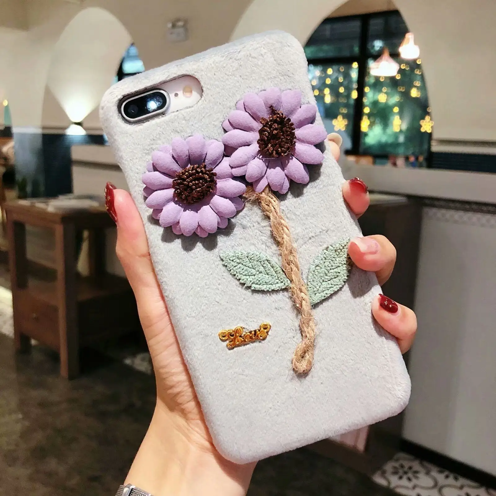 Fashion Lovely Flower Slim PC Plush Soft Back Case Cover For iPhone X 6s 7 8 Plus |