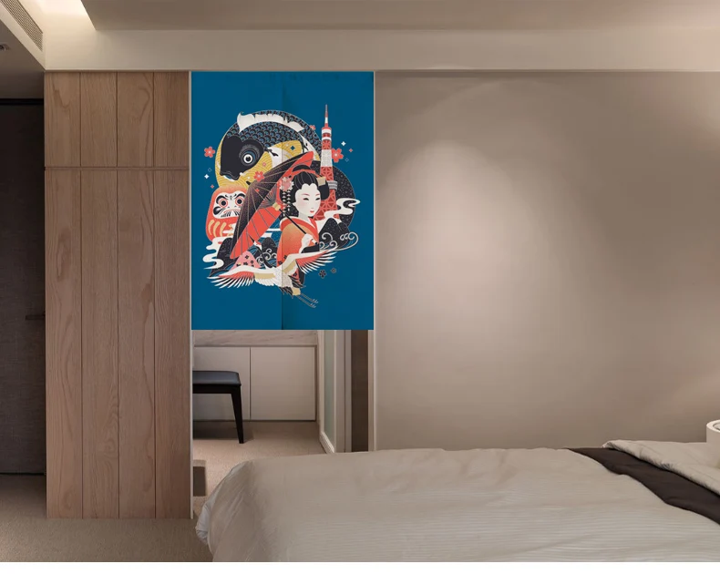 Японский Ukiyo-e льняной дверной занавес Норен шторы для спальни, кухни домашний вход украшения настраиваемый занавес