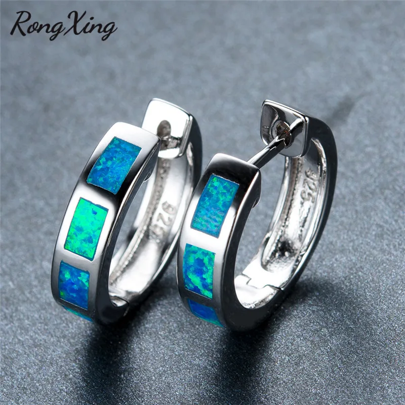 RongXing винтажные модные синие/белые серьги кольца с огненным опалом для женщин