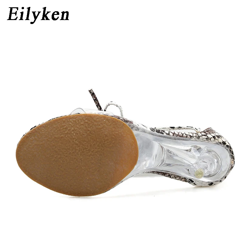 Eilyken/женские босоножки под змеиную кожу; пикантные прозрачные босоножки на танкетке на высоком каблуке из ПВХ; модельные туфли на прозрачном каблуке с открытым носком; обувь для вечеринок