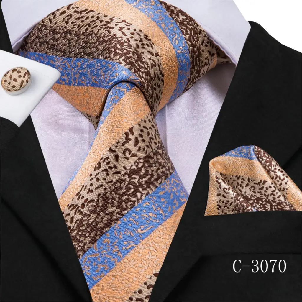 C-3070 C-3014 Hi-Tie мужской галстук шелковый галстук Клетчатые Коричневые галстуки для мужчин высококачественный носовой платок запонки набор мужской свадебный кармашек квадратный галстук - Цвет: C-3070