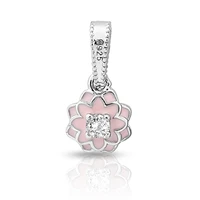 hot sale silver color charm bead pink flower glaze crystal pendant beads for original pandora charm bracelets bangles jewelry