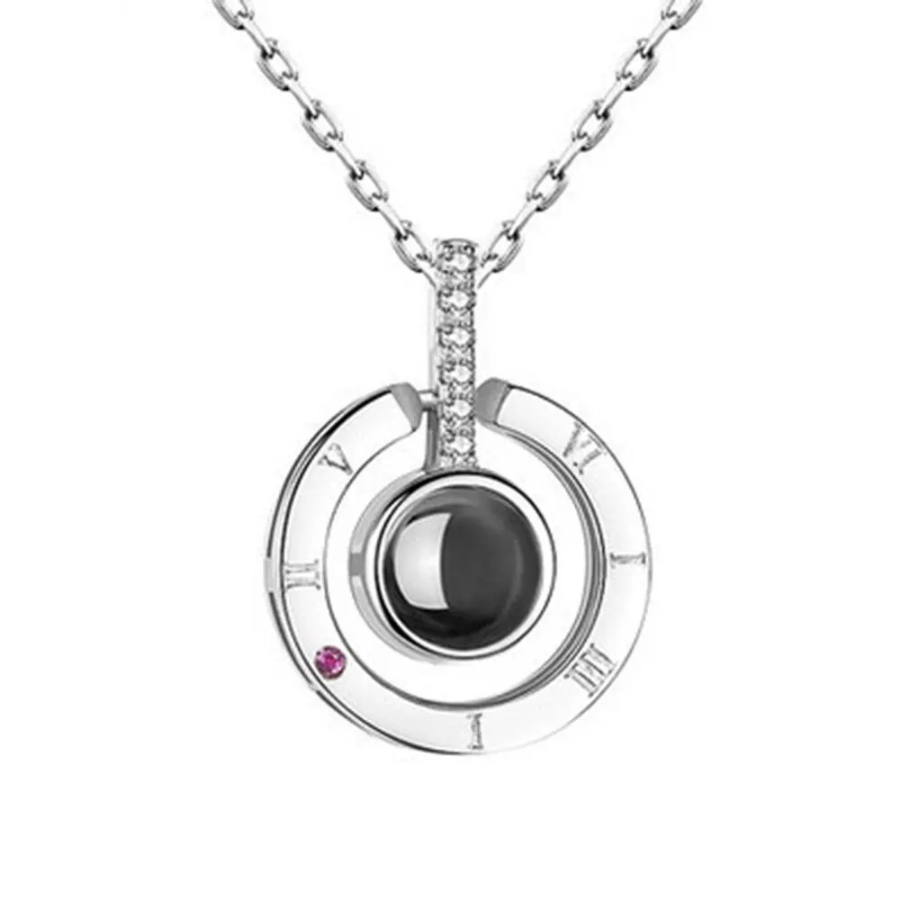 Round platinum 2 Розовое золото и серебро I Love You ожерелье проекционный кулон ожерелье Романтическая любовь память ожерелье дропшиппинг 100 языков - Окраска металла: Round platinum 2