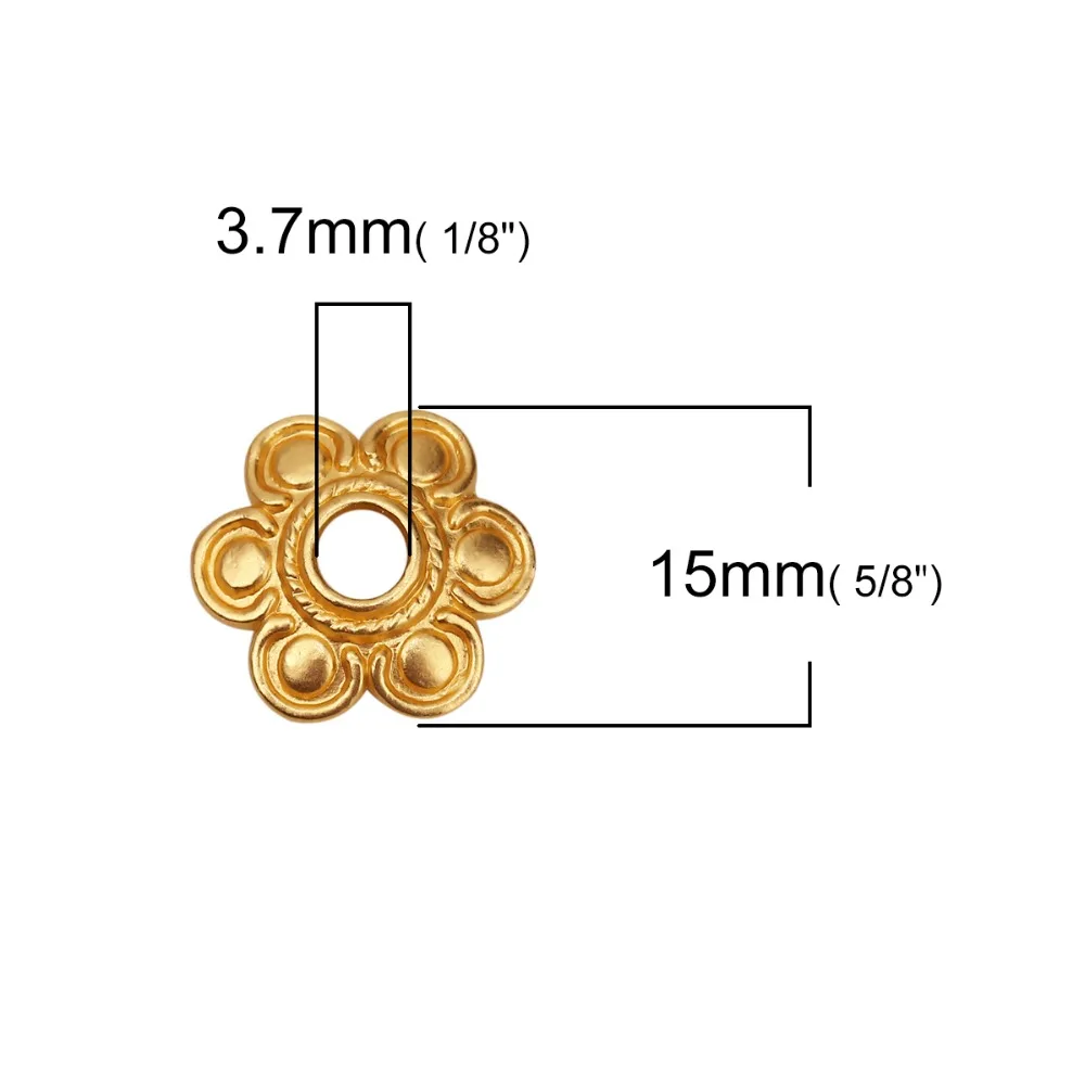 DoreenBeads Zinc Based Alloy Beads Caps Flower Matt Gold Jewelry Findings(Fit Size: 16mm Dia.) 15mm x 14mm( 4/8&quot) 10 PCs | Украшения и