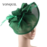 vintage big derby women green fascinators hats elegant female event feather headwear race hair accessories millinery hats syf66