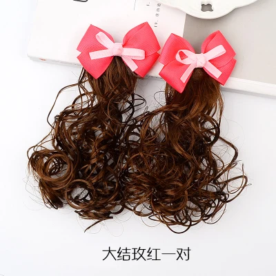 Big rosered bow knot 1 пара корейских детей мода лук принцесса поддельные длинные вьющиеся заколки для волос маленькая девочка ювелирные изделия хвост зажим, аксессуар для волос - Цвет: Big rosered bow knot