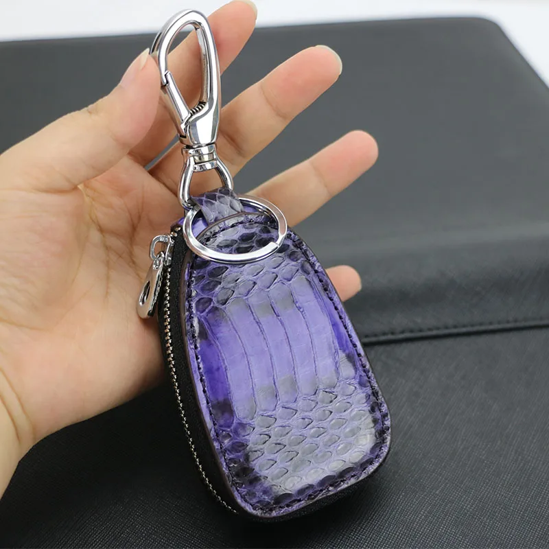 purple Подгонянный Чехол-бумажник из натуральной змеиной кожи для ключей автомобиля, мужской роскошный автомобильный брелок для ключей, унисекс, держатель для ключей для автомобиля - Цвет: purple