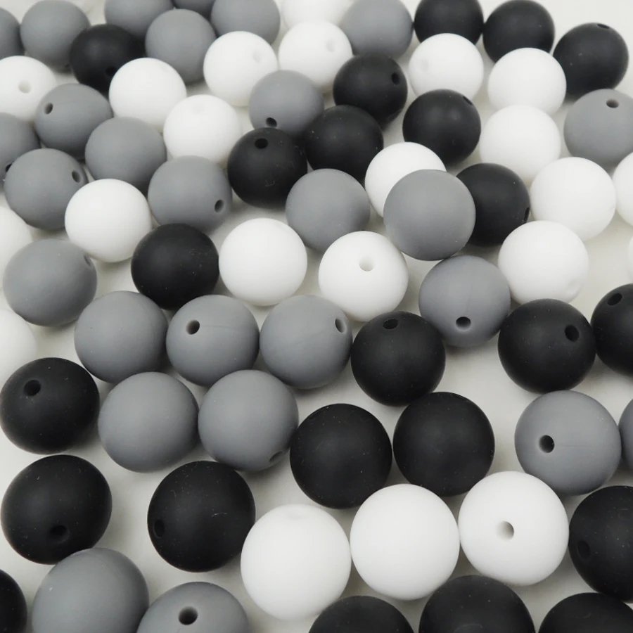 30 шт. Ассорти Классические Серые Черные и белые круглые силиконовые бусины 15 мм