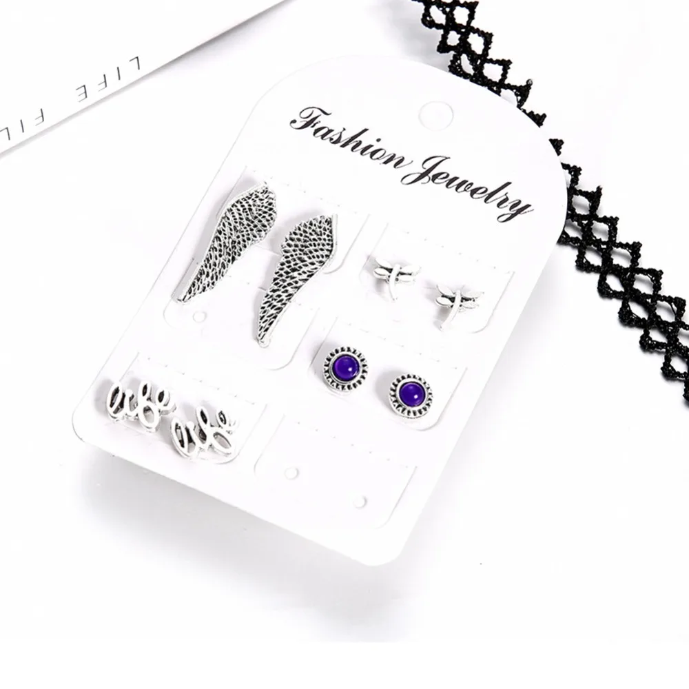 8 шт./компл. Мода Boho Винтаж Silver Wing Стрекоза серьги гвоздики Комплект уха Pendientes Brincos