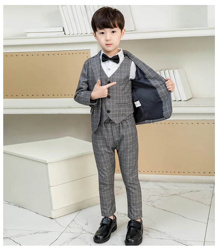 Flower Boys Formal Blazer Clothing Set Kids Jacket Vest Pants 3Pcs Wedding Tuxedo Suit Children Party Performance Dress Costume